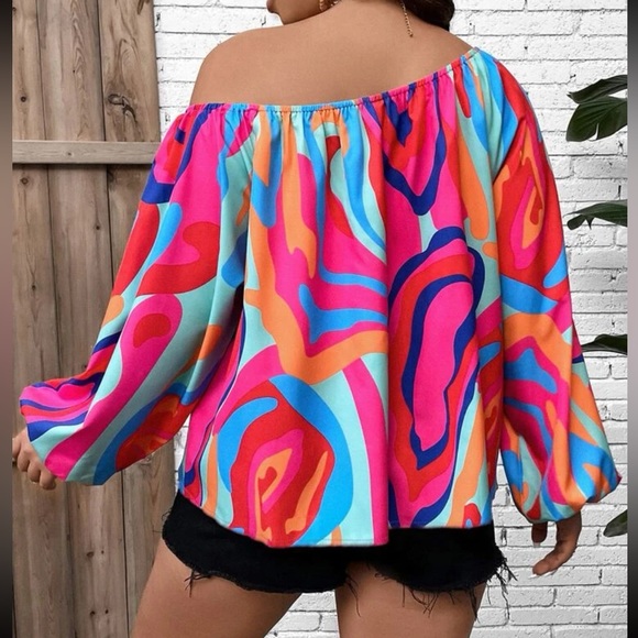 Boho geo print one shoulder blouse - Picture 3 of 9